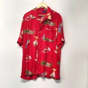 Cherokee Hawaiian shirt tropical vacation Red Size M